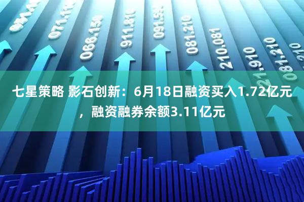七星策略 影石创新：6月18日融资买入1.72亿元，融资融券余额3.11亿元